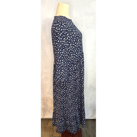 Zara Blue White Polka Dot Print Grandamacore Long Sleeve Maxi Modest Dress - Picture 2 of 7